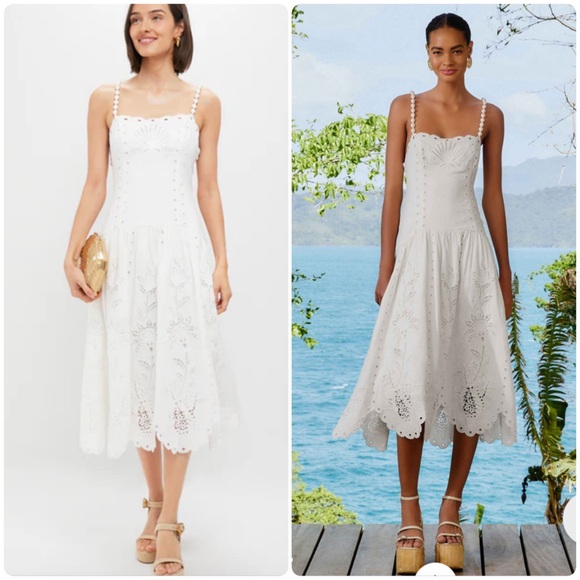 NWT Farm Rio Off White Richilieu Crochet Midi Dress, XS - Picture 1 of 9